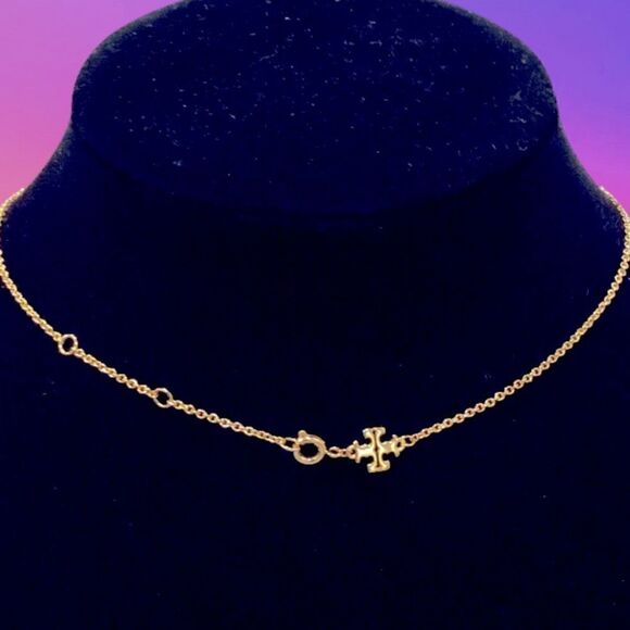 TORY BURCH KIRA ENAMELED PENDANT LOGO GOLD NECKLACE - Picture 3 of 3